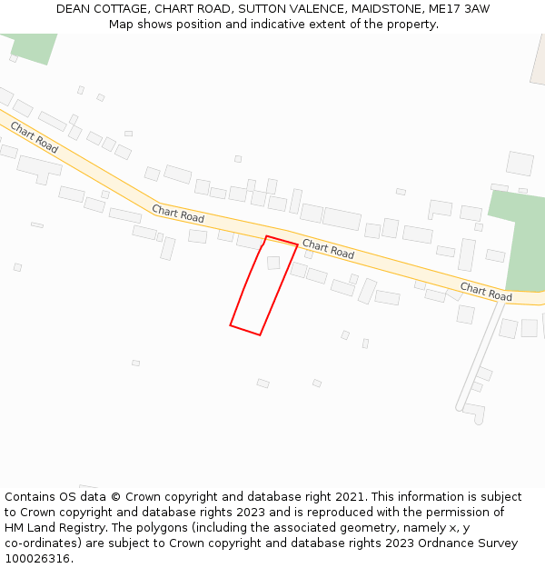 DEAN COTTAGE, CHART ROAD, SUTTON VALENCE, MAIDSTONE, ME17 3AW: Location map and indicative extent of plot