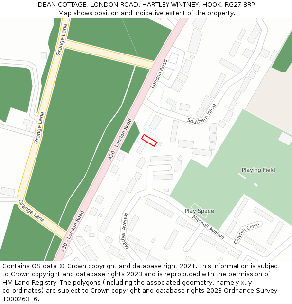 DEAN COTTAGE, LONDON ROAD, HARTLEY WINTNEY, HOOK, RG27 8RP: Location map and indicative extent of plot