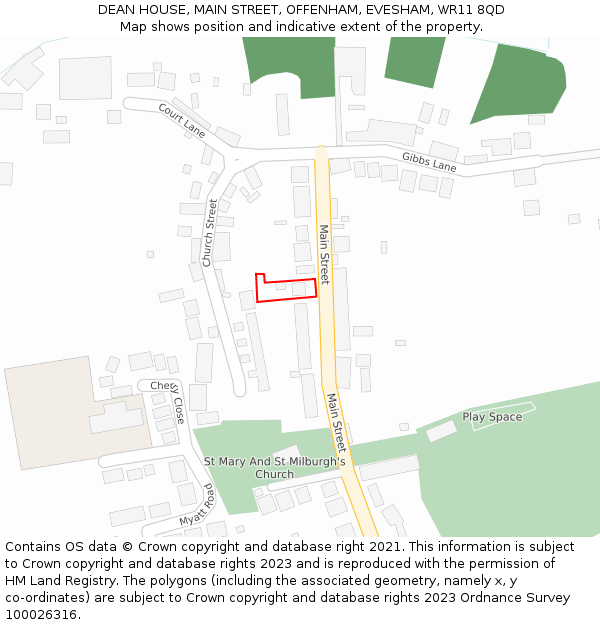 DEAN HOUSE, MAIN STREET, OFFENHAM, EVESHAM, WR11 8QD: Location map and indicative extent of plot