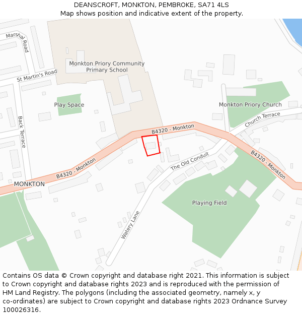 DEANSCROFT, MONKTON, PEMBROKE, SA71 4LS: Location map and indicative extent of plot