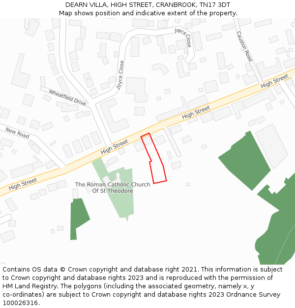 DEARN VILLA, HIGH STREET, CRANBROOK, TN17 3DT: Location map and indicative extent of plot
