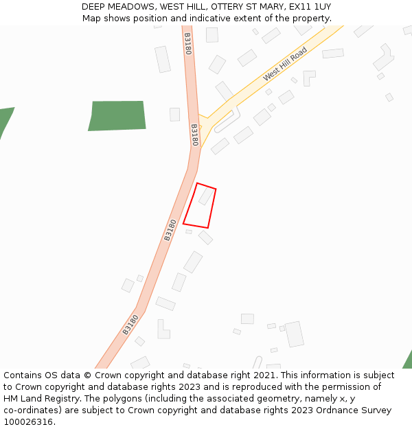 DEEP MEADOWS, WEST HILL, OTTERY ST MARY, EX11 1UY: Location map and indicative extent of plot