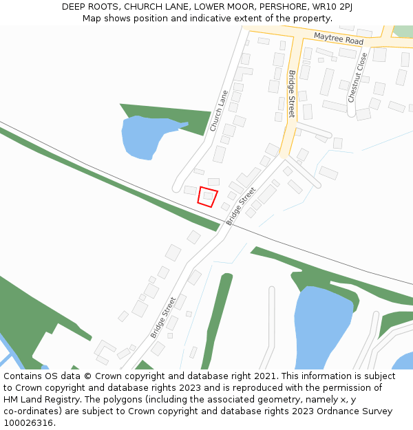 DEEP ROOTS, CHURCH LANE, LOWER MOOR, PERSHORE, WR10 2PJ: Location map and indicative extent of plot