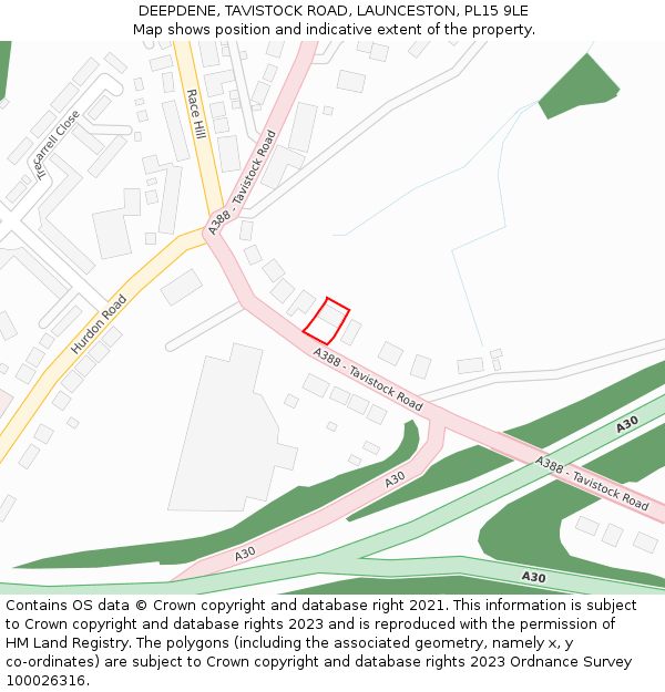 DEEPDENE, TAVISTOCK ROAD, LAUNCESTON, PL15 9LE: Location map and indicative extent of plot