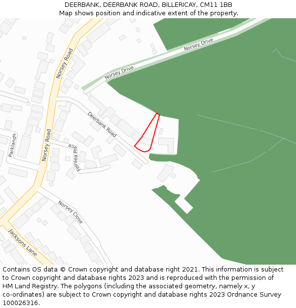 DEERBANK, DEERBANK ROAD, BILLERICAY, CM11 1BB: Location map and indicative extent of plot