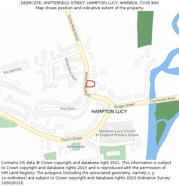 DEERCOTE, SNITTERFIELD STREET, HAMPTON LUCY, WARWICK, CV35 8AX: Location map and indicative extent of plot