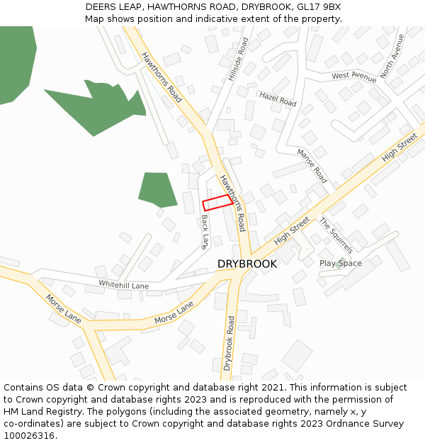 DEERS LEAP, HAWTHORNS ROAD, DRYBROOK, GL17 9BX: Location map and indicative extent of plot