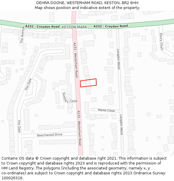 DEHRA DOONE, WESTERHAM ROAD, KESTON, BR2 6HH: Location map and indicative extent of plot