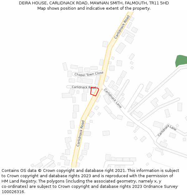 DEIRA HOUSE, CARLIDNACK ROAD, MAWNAN SMITH, FALMOUTH, TR11 5HD: Location map and indicative extent of plot