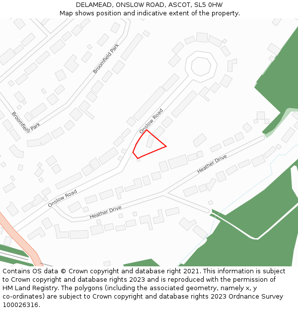 DELAMEAD, ONSLOW ROAD, ASCOT, SL5 0HW: Location map and indicative extent of plot