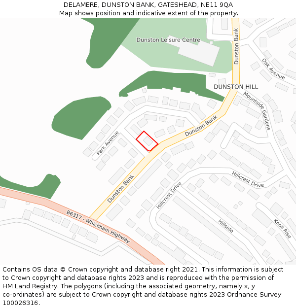 DELAMERE, DUNSTON BANK, GATESHEAD, NE11 9QA: Location map and indicative extent of plot