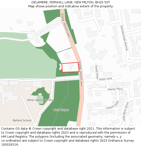 DELAMERE, FERNHILL LANE, NEW MILTON, BH25 5ST: Location map and indicative extent of plot