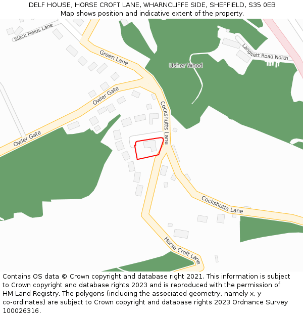 DELF HOUSE, HORSE CROFT LANE, WHARNCLIFFE SIDE, SHEFFIELD, S35 0EB: Location map and indicative extent of plot