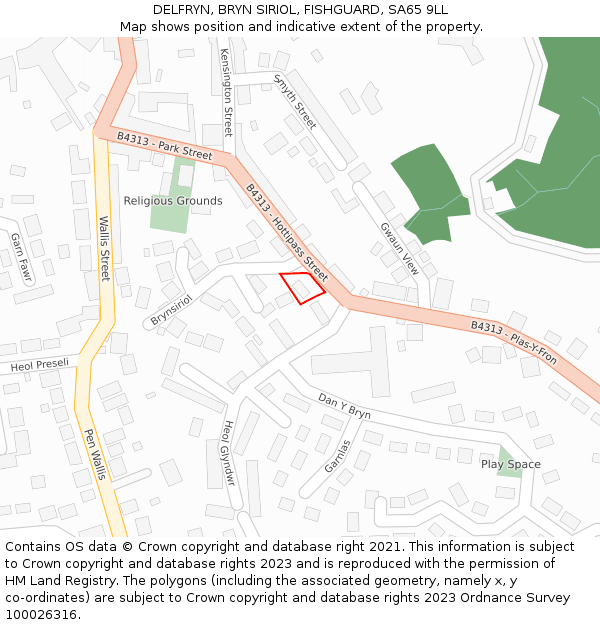 DELFRYN, BRYN SIRIOL, FISHGUARD, SA65 9LL: Location map and indicative extent of plot