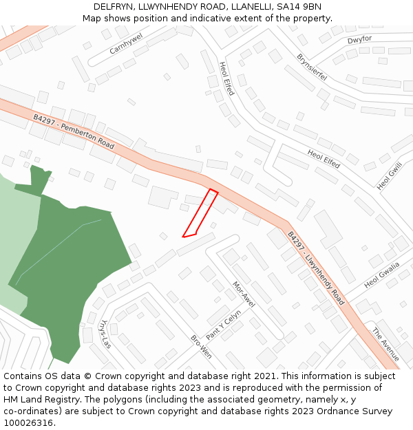 DELFRYN, LLWYNHENDY ROAD, LLANELLI, SA14 9BN: Location map and indicative extent of plot