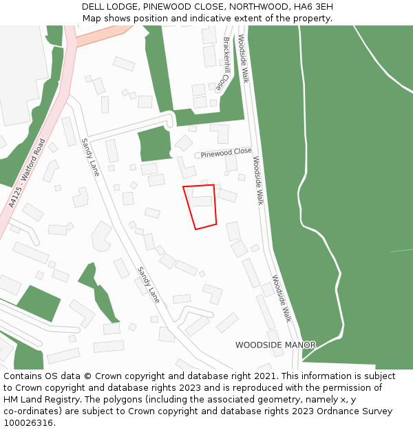 DELL LODGE, PINEWOOD CLOSE, NORTHWOOD, HA6 3EH: Location map and indicative extent of plot