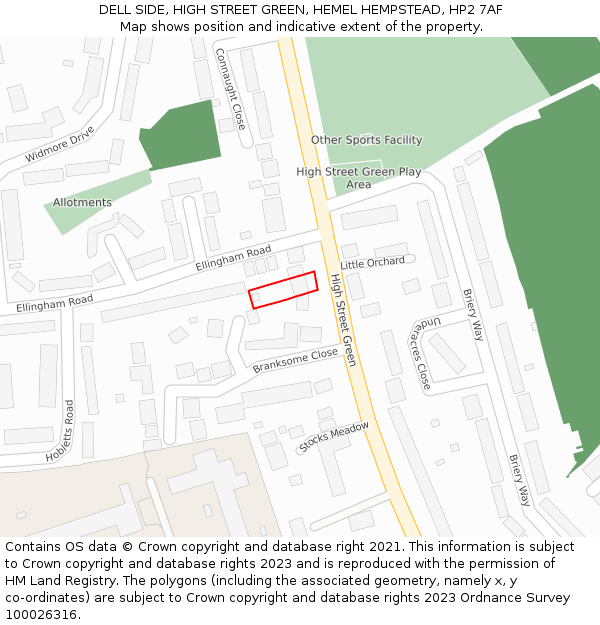 DELL SIDE, HIGH STREET GREEN, HEMEL HEMPSTEAD, HP2 7AF: Location map and indicative extent of plot