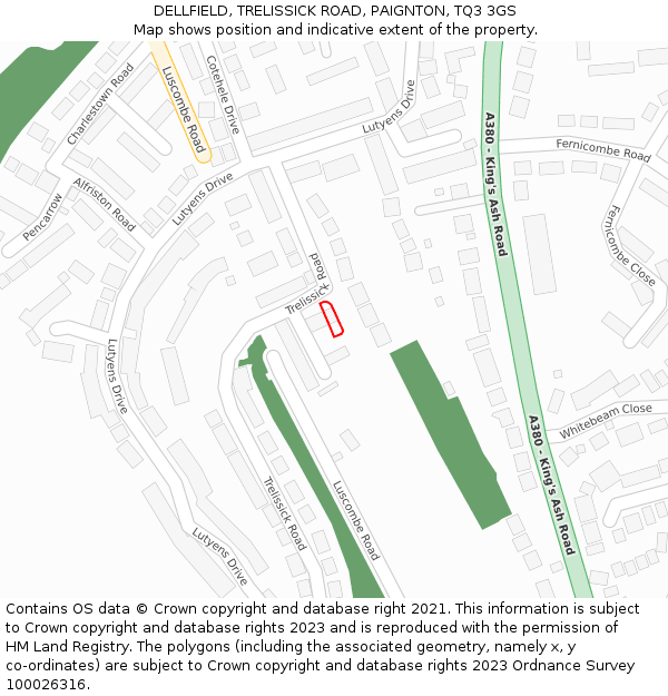 DELLFIELD, TRELISSICK ROAD, PAIGNTON, TQ3 3GS: Location map and indicative extent of plot