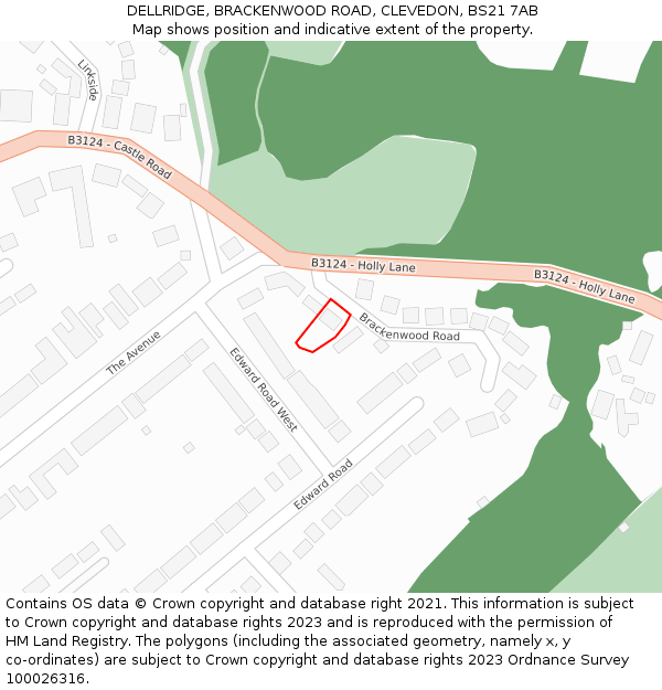 DELLRIDGE, BRACKENWOOD ROAD, CLEVEDON, BS21 7AB: Location map and indicative extent of plot