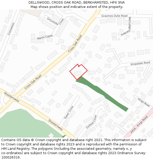 DELLSWOOD, CROSS OAK ROAD, BERKHAMSTED, HP4 3NA: Location map and indicative extent of plot