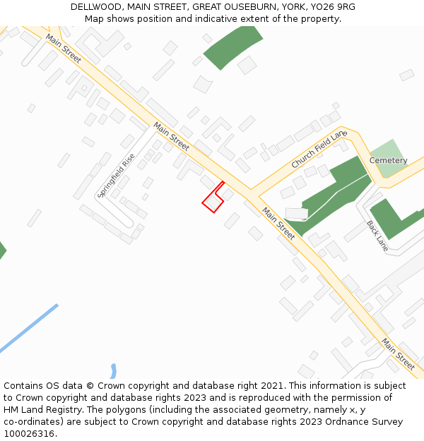 DELLWOOD, MAIN STREET, GREAT OUSEBURN, YORK, YO26 9RG: Location map and indicative extent of plot