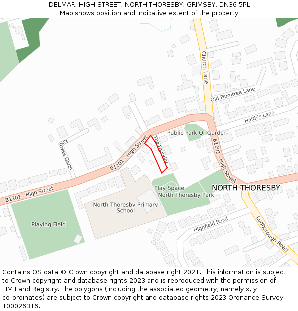 DELMAR, HIGH STREET, NORTH THORESBY, GRIMSBY, DN36 5PL: Location map and indicative extent of plot