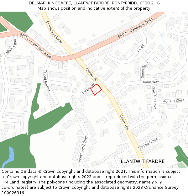 DELMAR, KINGSACRE, LLANTWIT FARDRE, PONTYPRIDD, CF38 2HG: Location map and indicative extent of plot