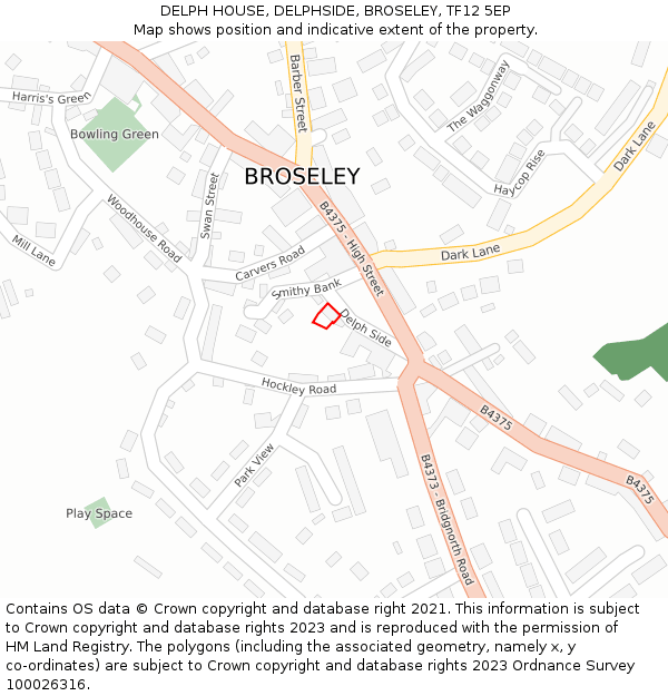 DELPH HOUSE, DELPHSIDE, BROSELEY, TF12 5EP: Location map and indicative extent of plot