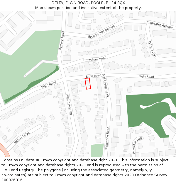 DELTA, ELGIN ROAD, POOLE, BH14 8QX: Location map and indicative extent of plot