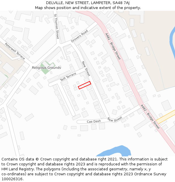 DELVILLE, NEW STREET, LAMPETER, SA48 7AJ: Location map and indicative extent of plot