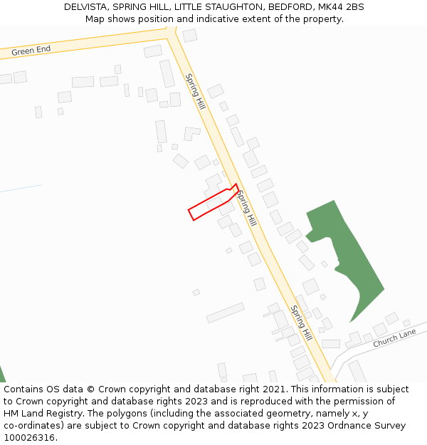 DELVISTA, SPRING HILL, LITTLE STAUGHTON, BEDFORD, MK44 2BS: Location map and indicative extent of plot