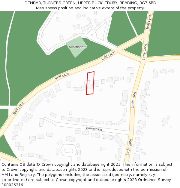 DENBAR, TURNERS GREEN, UPPER BUCKLEBURY, READING, RG7 6RD: Location map and indicative extent of plot