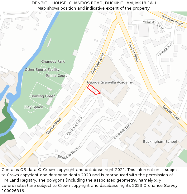 DENBIGH HOUSE, CHANDOS ROAD, BUCKINGHAM, MK18 1AH: Location map and indicative extent of plot