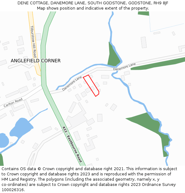 DENE COTTAGE, DANEMORE LANE, SOUTH GODSTONE, GODSTONE, RH9 8JF: Location map and indicative extent of plot