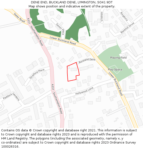 DENE END, BUCKLAND DENE, LYMINGTON, SO41 9DT: Location map and indicative extent of plot