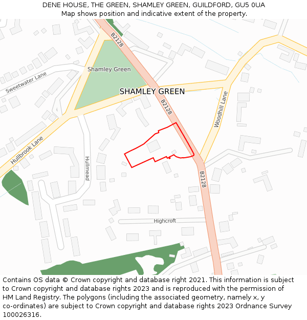 DENE HOUSE, THE GREEN, SHAMLEY GREEN, GUILDFORD, GU5 0UA: Location map and indicative extent of plot