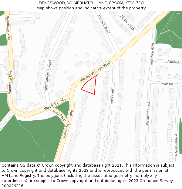 DENESWOOD, WILMERHATCH LANE, EPSOM, KT18 7EQ: Location map and indicative extent of plot