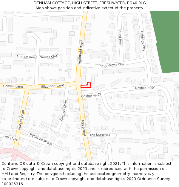 DENHAM COTTAGE, HIGH STREET, FRESHWATER, PO40 9LG: Location map and indicative extent of plot