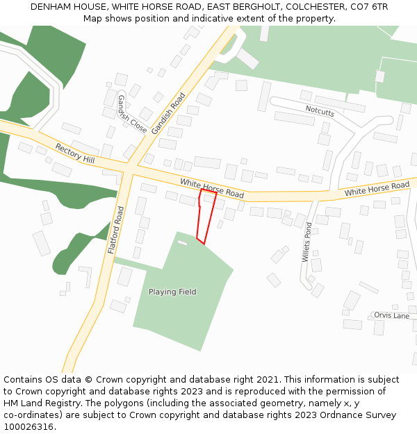 DENHAM HOUSE, WHITE HORSE ROAD, EAST BERGHOLT, COLCHESTER, CO7 6TR: Location map and indicative extent of plot