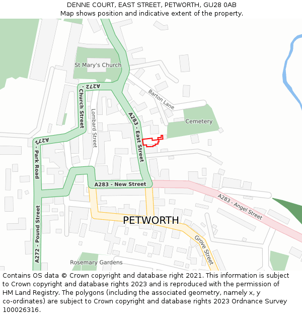 DENNE COURT, EAST STREET, PETWORTH, GU28 0AB: Location map and indicative extent of plot