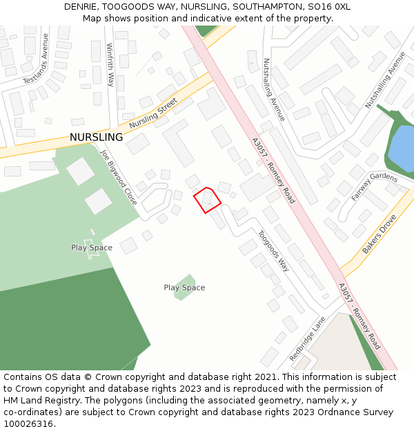 DENRIE, TOOGOODS WAY, NURSLING, SOUTHAMPTON, SO16 0XL: Location map and indicative extent of plot