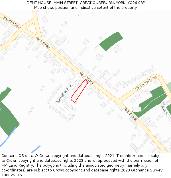 DENT HOUSE, MAIN STREET, GREAT OUSEBURN, YORK, YO26 9RF: Location map and indicative extent of plot