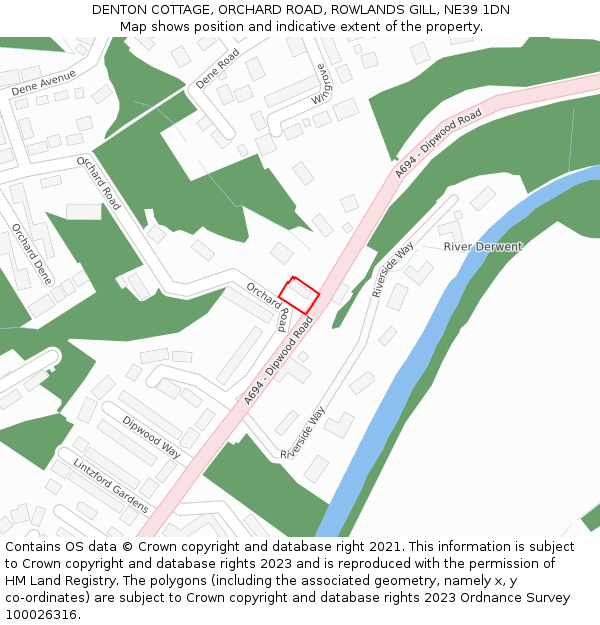 DENTON COTTAGE, ORCHARD ROAD, ROWLANDS GILL, NE39 1DN: Location map and indicative extent of plot