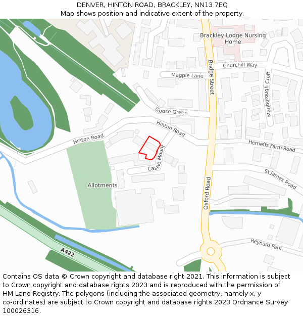 DENVER, HINTON ROAD, BRACKLEY, NN13 7EQ: Location map and indicative extent of plot