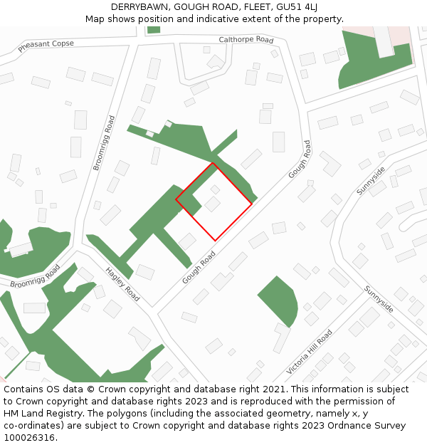 DERRYBAWN, GOUGH ROAD, FLEET, GU51 4LJ: Location map and indicative extent of plot