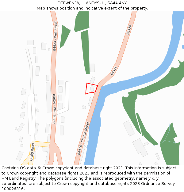 DERWENFA, LLANDYSUL, SA44 4NY: Location map and indicative extent of plot