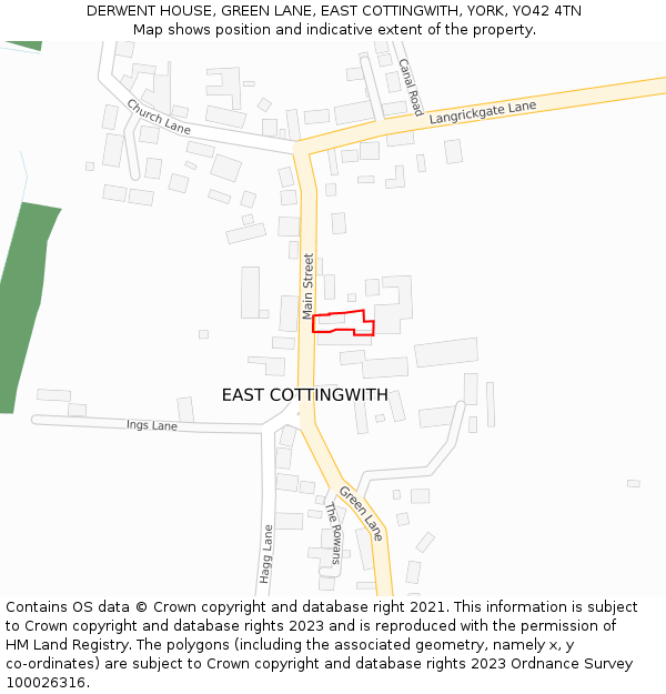 DERWENT HOUSE, GREEN LANE, EAST COTTINGWITH, YORK, YO42 4TN: Location map and indicative extent of plot