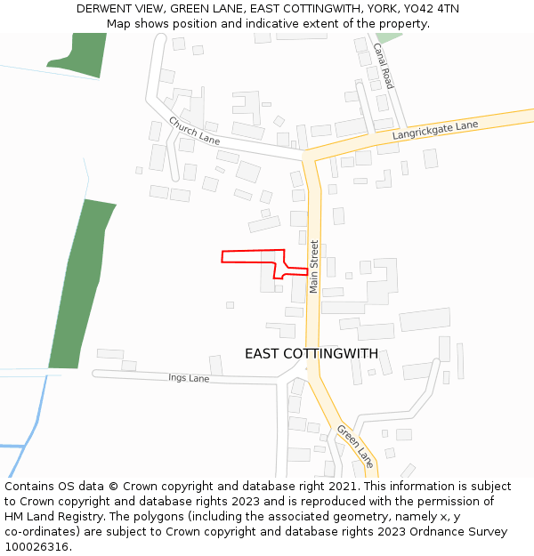 DERWENT VIEW, GREEN LANE, EAST COTTINGWITH, YORK, YO42 4TN: Location map and indicative extent of plot