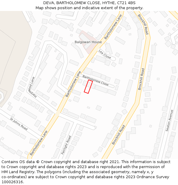 DEVA, BARTHOLOMEW CLOSE, HYTHE, CT21 4BS: Location map and indicative extent of plot
