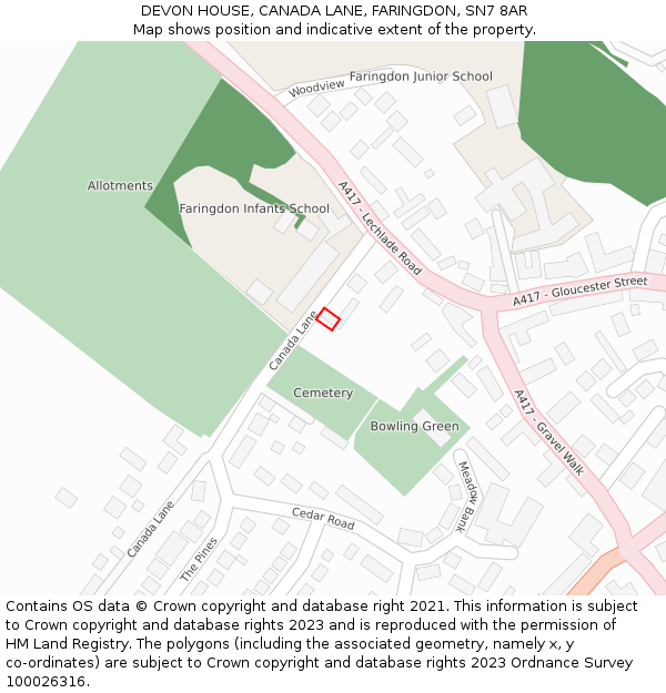 DEVON HOUSE, CANADA LANE, FARINGDON, SN7 8AR: Location map and indicative extent of plot